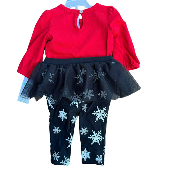 New Carter's Baby Girl Bodysuit and Pants Red Black Snowflakes 2 Piece Set 3M - Picture 3 of 3